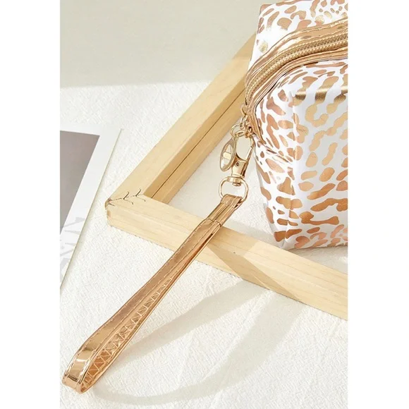 GOLD & WHITE FOIL PRINT MAKEUP ACCESSORY BAG - Picture 2 of 3